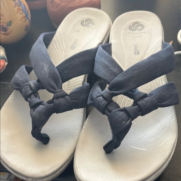 Clarks Cloud Steppers Navy Twisted Sandals - Picture 1 of 4
